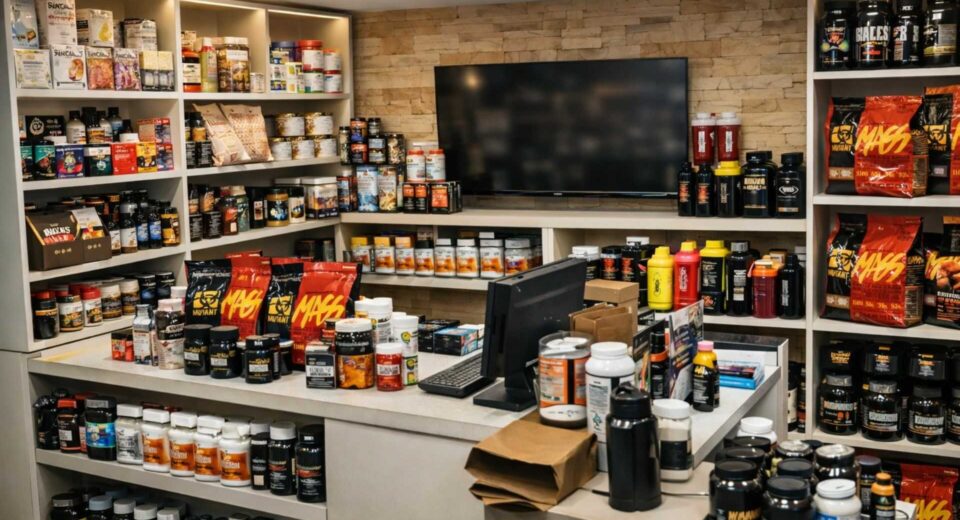 Sklep stacjonarny z suplementami i odżywkami – ekspozycja produktów w Centrum Odżywek