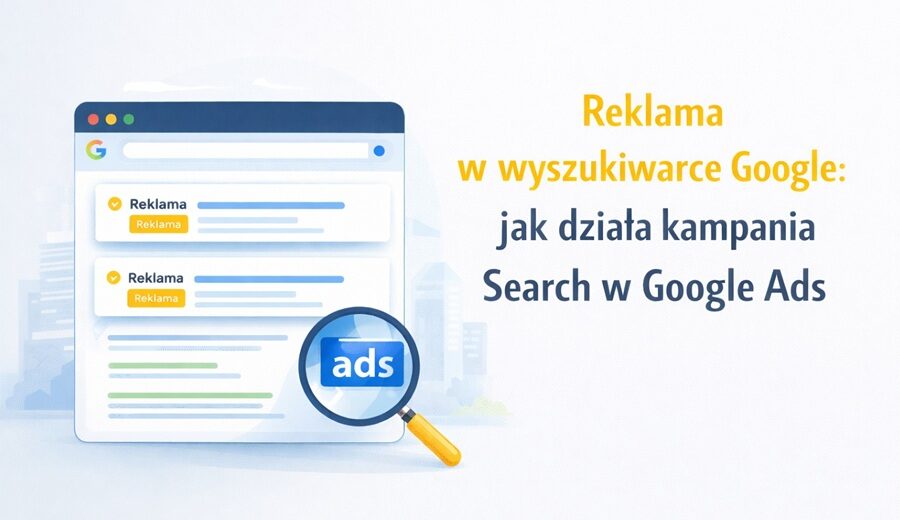 Okładka artykułu o reklamie w wyszukiwarce Google i kampanii Search w Google Ads