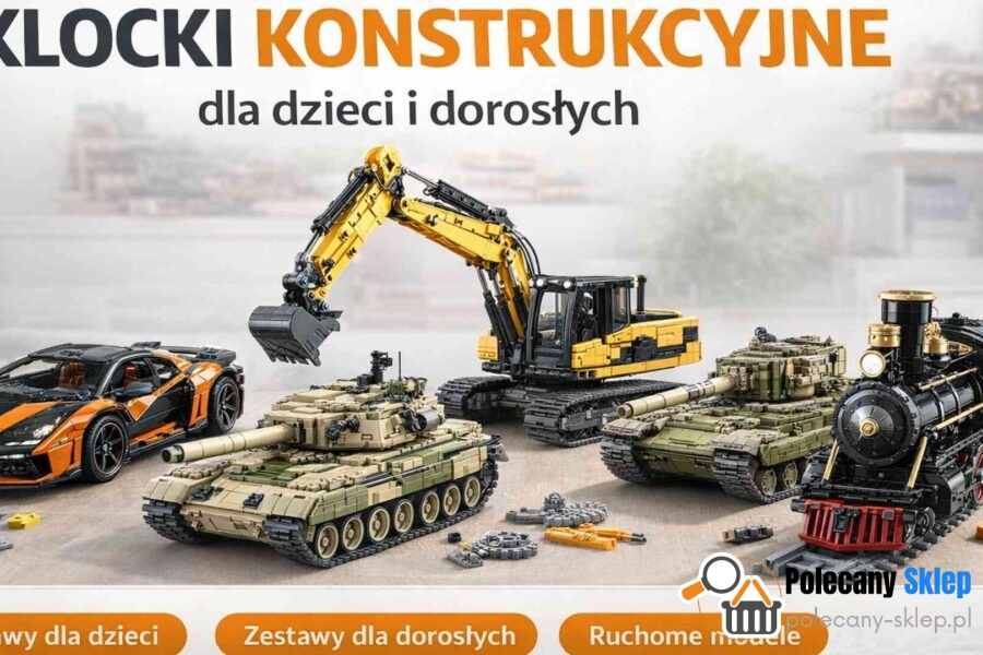 Klocki konstrukcyjne dla dzieci i dorosłych – modele auta, koparki, czołgów i lokomotywy