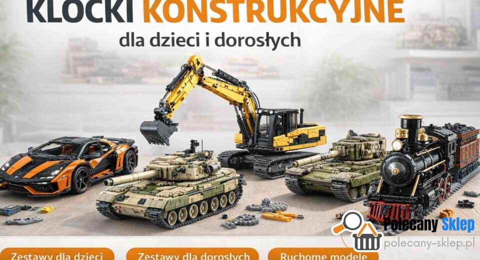 Klocki konstrukcyjne dla dzieci i dorosłych – modele auta, koparki, czołgów i lokomotywy