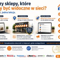 Grafika promująca artykuł o sklepach, które zaczęły być widoczne w sieci dzięki SEO, katalogom sklepów, artykułom sponsorowanym i AutoSEO.pl